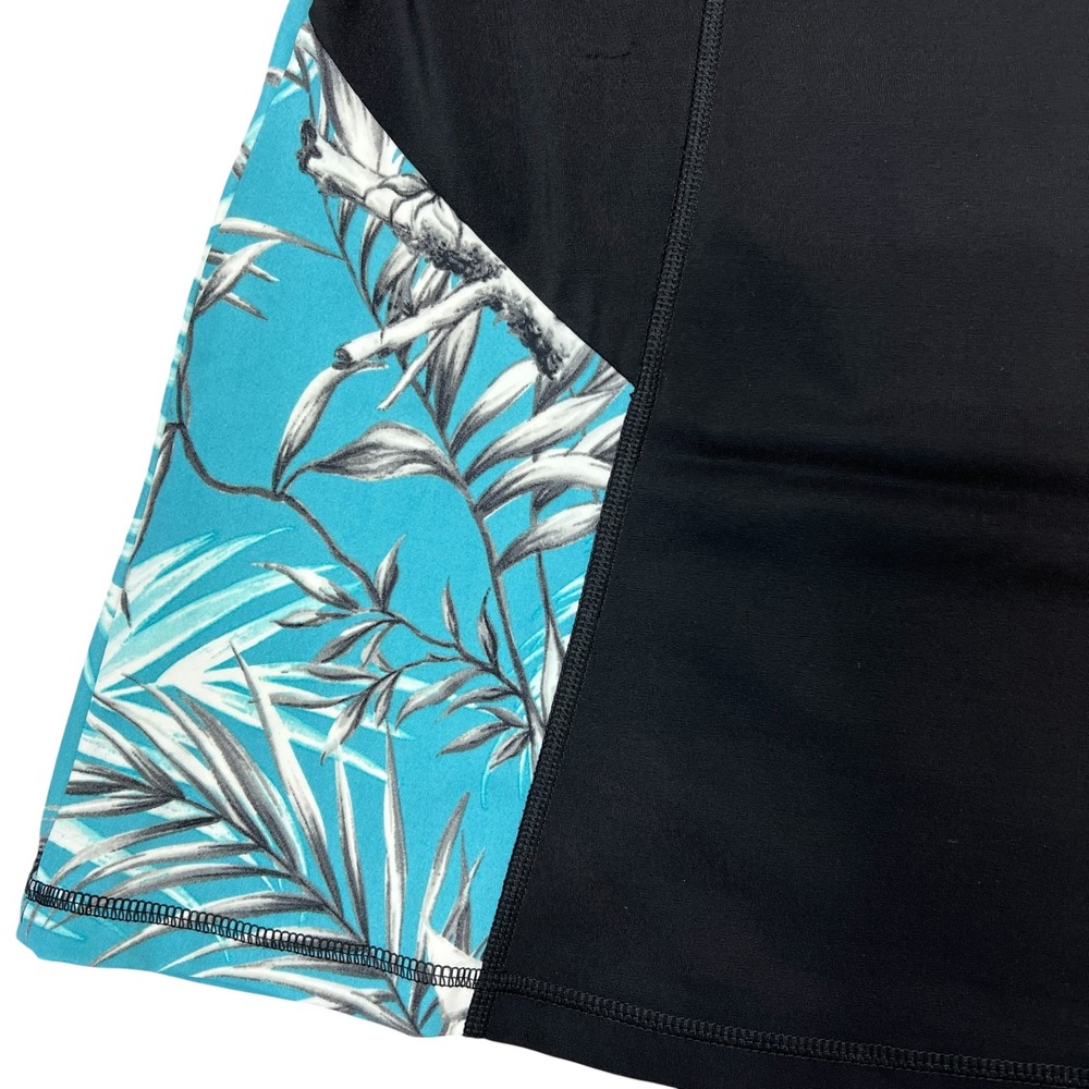 Swim by Cacique Rash Guard 20 Black Turquoise Tropical Palm Half-Zip Swim Top - Picture 7 of 8